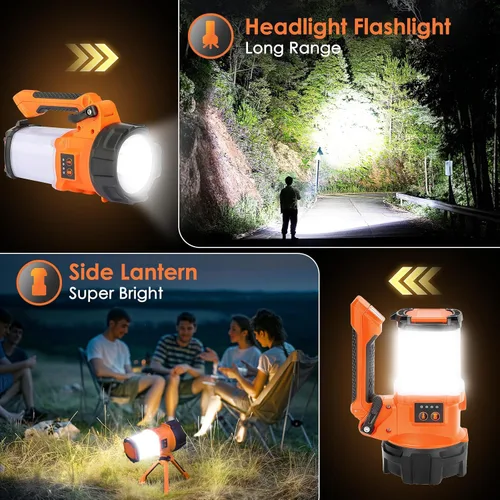 Vista 3 de BOBKID Linterna de campamento recargable con trípode, 6 modos, linterna LED de mano con 4000 lm, IPX4 impermeable reflector luz de trabajo