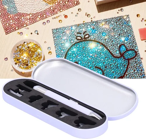 Vista 2 de Taladro luminoso USB recargable punto de cruz apliques herramienta de pintura con caja de almacenamiento bolígrafos de pintura