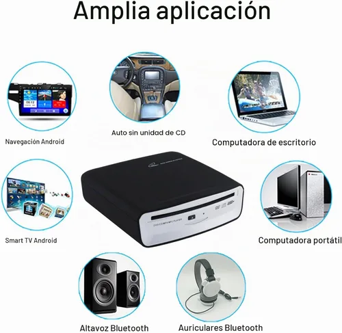 Vista 4 de Reproductor de CD portátil para coche con Bluetooth y conexión USB, reproductor de CD USB externo universal para sistemas de audio