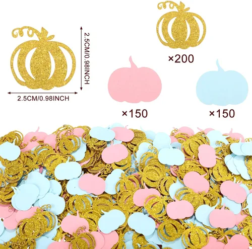 Vista 4 de 500 piezas de decoración de otoño para revelación de género, confeti de calabaza, suministros de fiesta de baby shower, confeti con purpurina