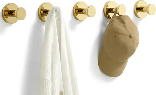 Vista 10 de TUNNY Paquete de 5 ganchos redondos para toallas, color dorado champán, ganchos modernos para abrigos y toallas de ducha, para baño, cocina