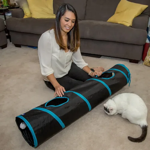 Vista 9 de PetLike Túnel para gatos de interior plegable para mascotas, tubo emergente para mascotas, escondite, juguetes de juego para gatos con pelota