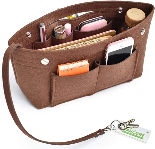 Vista 2 de VANCORE Organizador de fieltro para bolso, organizador de bolso estrecho, bolsa de viaje para cosméticos, para mujeres, café, grande
