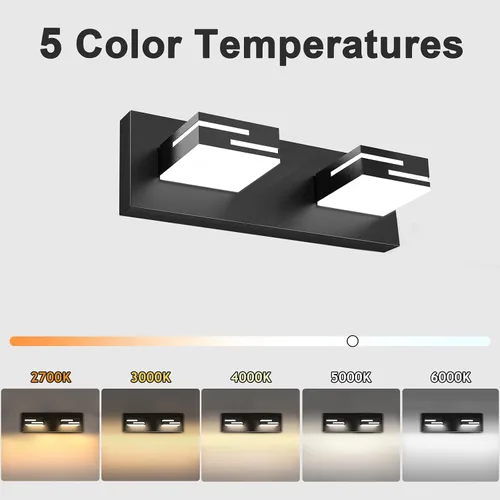 Vista 4 de Lámparas LED modernas para tocador de baño, 2 luces regulables de 15 pulgadas, color negro mate, para accesorios de iluminación de baño sobre