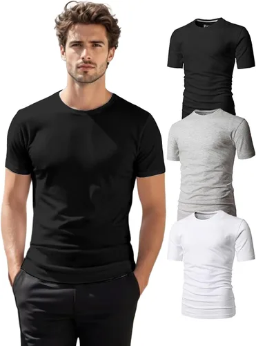 Vista 41 de H2H Camisetas para hombre - Pack de varias unidades, diseño simple, manga corta, ajuste delgado, mezcla de algodón (cuello en V/cuello redondo)