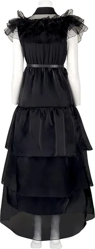 Vista 3 de Antsoldier Wednesday Addams Vestido para niños, disfraz de Wednesday Addams para niñas con peluca, vestido de miércoles para niños