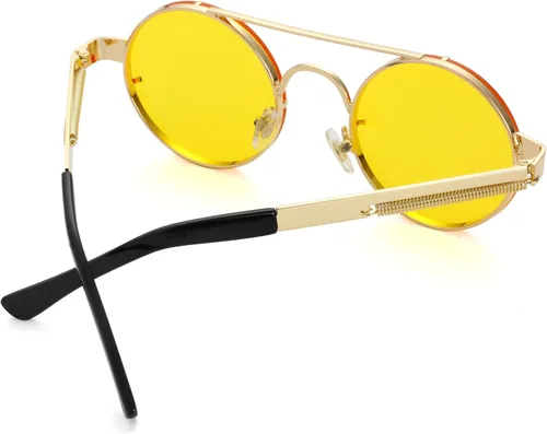 Vista 4 de Onrtry Gafas de sol redondas Steampunk para hombres y mujeres John Lennon Hippie con marco de metal