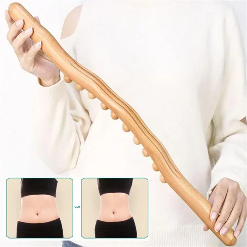 Vista 3 de Herramientas de masaje de madera Gua Sha, herramienta de paleta de drenaje linfático de 10 cuentas, herramienta de masaje de mano para esculpir