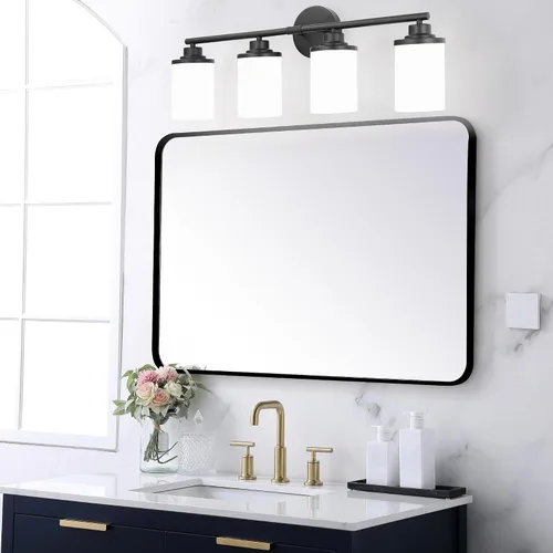Vista 3 de Lámparas de baño, luces de baño negras mate, luz de tocador de 4 luces sobre espejo, moderna lámpara de tocador con vidrio esmerilado
