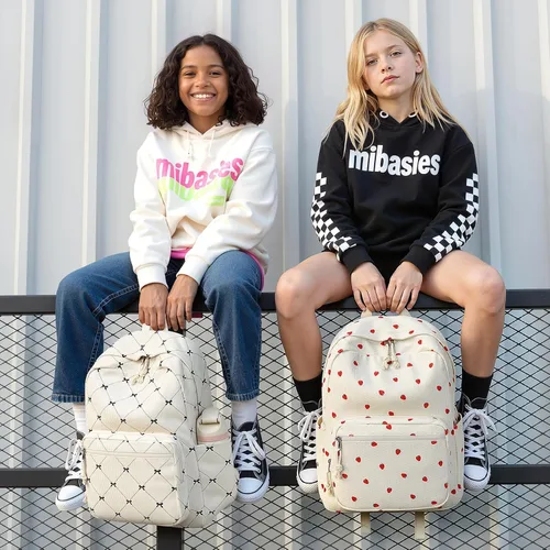 Vista 7 de mibasies Linda mochila escolar y de pana preppy para niñas Arco beige
