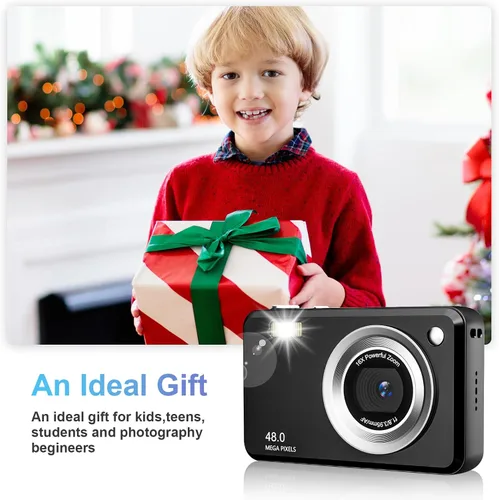 Vista 2 de Cámara digital, FHD 1080P Point and Shoot Cámara para niños, con tarjeta de 32 GB, zoom 16X antivibración, 48 MP compacto portátil pequeño