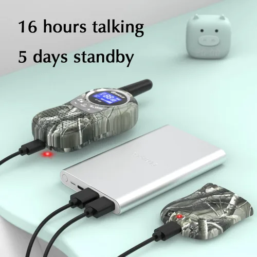 Vista 3 de QNIGLO Walkie Talkies para acampar para niños recargables, Walkie Talkies de camuflaje para niños y niñas, adecuados para juegos de aventura al aire