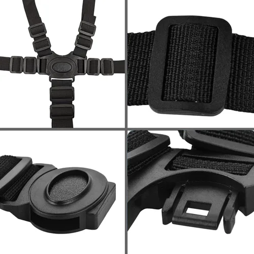Vista 3 de Correa universal de arnés de 5 puntos, cinturón de arnés ajustable, cinturón de seguridad para silla alta, silla de paseo, cochecito, cinturón