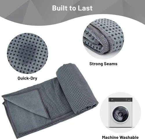 Vista 4 de Toalla de yoga antideslizante con puntos de agarre, toalla de microfibra absorbente del sudor para yoga, pilates, bikram y fitness, 72 x 24