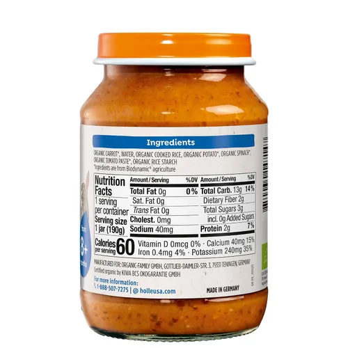Vista 2 de Holle Tarros orgánicos de comida para bebés – Risotto vegetariano con zanahoria, espinaca, papa y arroz orgánico – (6 tarros) Alimento para bebés