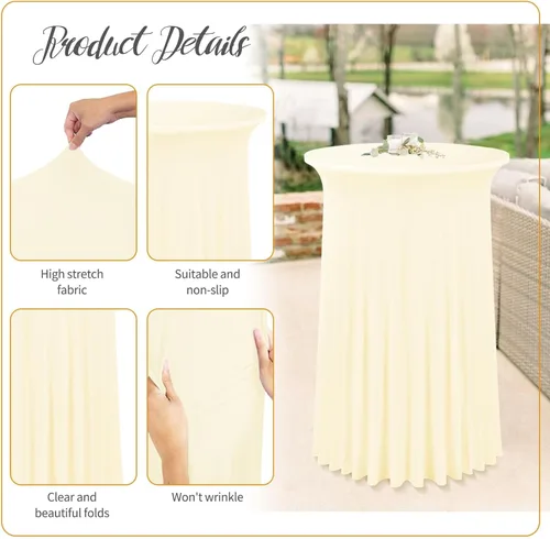 Vista 3 de fani Paquete de 6 faldas redondas de 32 x 43 pulgadas, falda de mesa de cóctel de elastano, ajustable con parte superior alta, mantel elástico