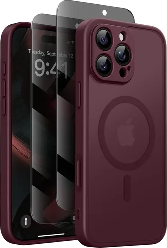 Vista 23 de GolbinBox - Funda magnética para iPhone 13 Pro Max, compatible con MagSafe, protección de cámara, protector de privacidad, funda translúcida mate, a