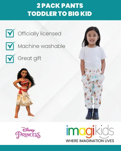 Vista 3 de Disney Princess Frozen Moana Belle Rapunzel Jasmine Ariel Cenicienta Paquete de 2 pantalones para niños pequeños a niños grandes