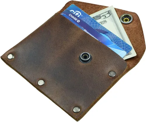 Vista 5 de Hide & Drink, Tarjetero remachado de cuero con broche de presión, billetera de efectivo, organizador de estuche de viaje, accesorios, hecho a mano