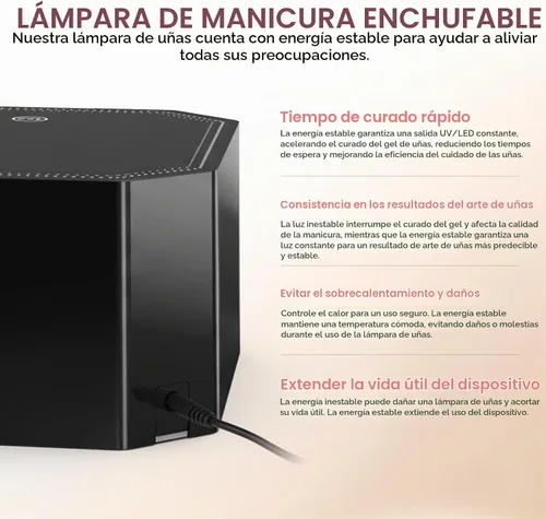 Vista 8 de Lavinda Lámpara de uñas LED UV de 54 W, luz de uñas de gel enchufable con pantalla LCD, 4 temporizadores, sensor automático, longitud de onda doble