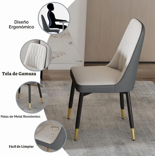 Vista 5 de Juego de mesa de comedor de cocina de 71 pulgadas para juego de mesa de comedor de 6 piezas, mesa de comedor de mármol sintético y sillas de piel