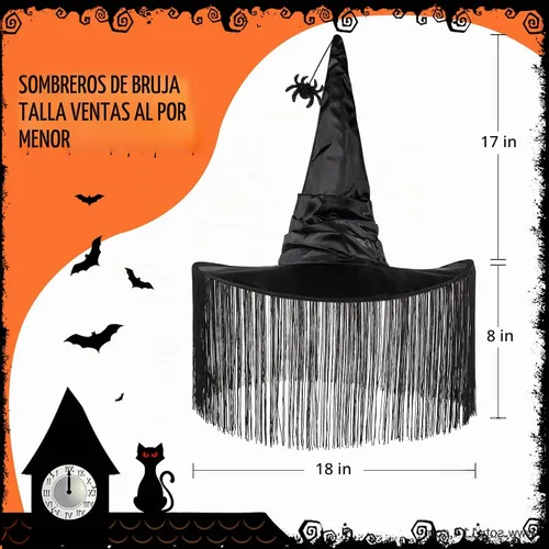 Vista 4 de JUSTOTRY Witch Hat for Women - Halloween Women Costume Black Franja negra