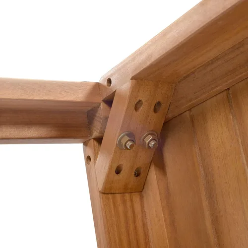 Vista 8 de Juego de 4 muebles de patio al aire libre, sofá seccional de madera de acacia con asiento cojines beige, asiento de conversación seccional