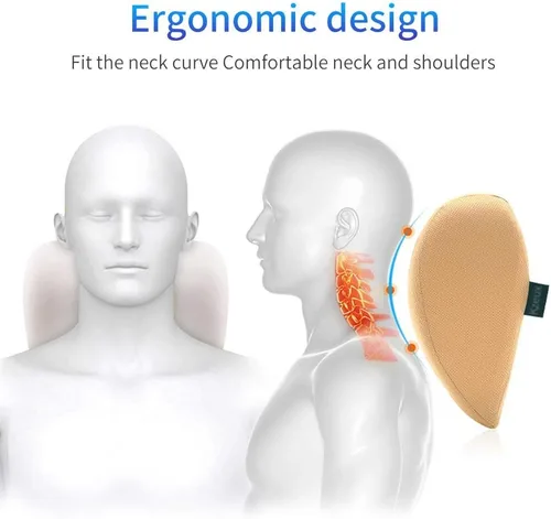 Vista 6 de Almohada cervical de espuma viscoelástica para el cuello del automóvil, soporte para reposacabezas para el dolor, color beige