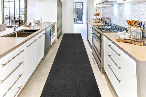 Vista 5 de Alfombra antideslizante de tamaño especial para pasillos largos y estrechos, evita suelos fríos resbaladizos, gris antracita artístico, tamaño de 25