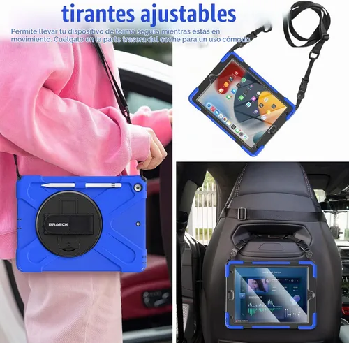 Vista 6 de BRAECNstock - Funda para Apple iPad de 9ª/8ª/7ª generación, de 10.2" 2021/2020/2019, funda protectora a prueba de golpes para niños, con protector