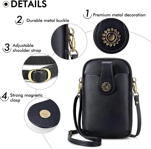 Vista 4 de RONSIN Bolso cruzado pequeño para teléfono celular para mujer, mini bolso de hombro tipo mensajero con cremallera y ranuras para tarjetas de crédito