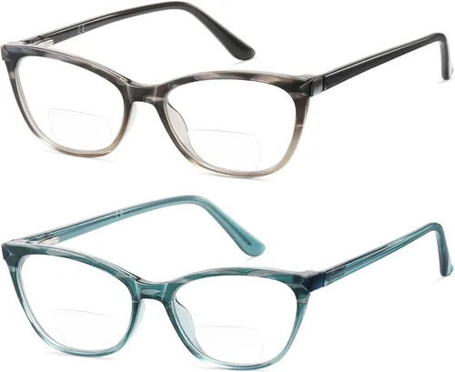 Vista 11 de Gafas de lectura bifocales para mujer, ojo de gato, bloqueo de luz azul, lector de computadora, parte superior transparente, sin transición