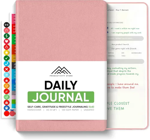 Vista 10 de El mejor diario diario para hombres y mujeres, gratitud, manifestación y diario guiado con indicaciones para el crecimiento personal (A5, azul)