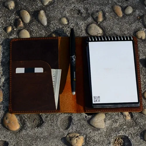 Vista 4 de JJNUSA Funda compatible con Rocketbook Mini Cover Smart Business hecha a mano de cuero genuino envejecido, funda para cuaderno portátil para Marrón