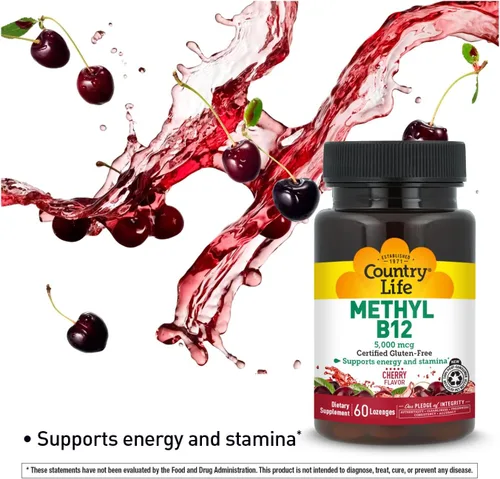 Vista 5 de Country Life Metil B12, soporta energía y resistencia, 5,000 mcg, 60 pastillas, certificado sin gluten, certificado vegano, certificado sin OMG
