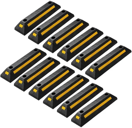 Vista 13 de ZONETECH Guía de aparcamiento de goma resistente, tope de rueda de garaje duradero de alta calidad para automóvil con borde de cinta amarilla