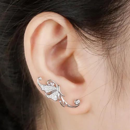 Vista 3 de Ear Crawler, Mariafashion Cuff Earrings Sterling Silver Ear Climber Butterfly Diamond Zircon Stud Earrings (butterfly ear cuff)