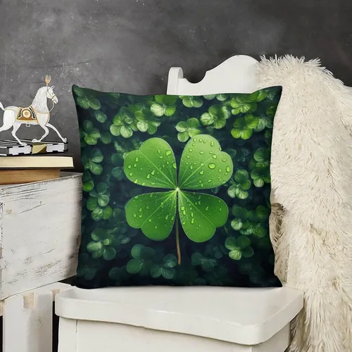 Vista 11 de Fundas de almohada de granja con diseño de feliz día de San Patricio con un gato en un sombrero de trébol, fundas de almohada de terciopelo
