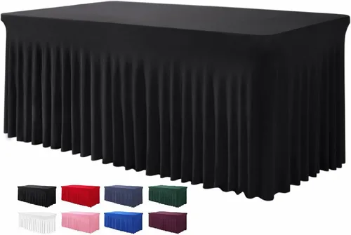 Vista 7 de TC27 - Mantel rectangular ajustable de elastano de 4 pies con falda plisada, sin arrugas, mantel rectangular para fiestas, bodas, banquetes