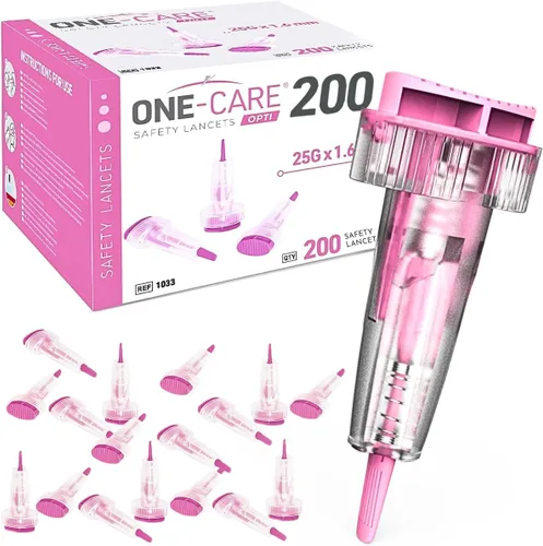 Vista 12 de ONE-CARE Opti - Lancetas de seguridad, botón superior activado, 21G x 0.110 in, cómodas, 200 unidades, precargadas, estériles