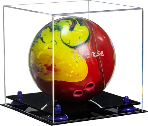 Vista 42 de Better Display Cases Acrylic Bowling Ball Display Case with Mirror Case, Yellow Risers and Clear Base (B33/A028)