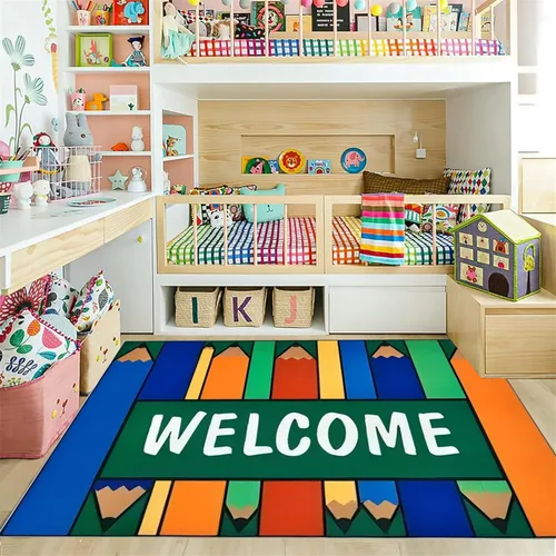 Vista 3 de Alfombra educativa para niños, 3 x 4 pies, alfombra de bienvenida de lápiz de colores, alfombras de aula primaria, adecuadas para salas