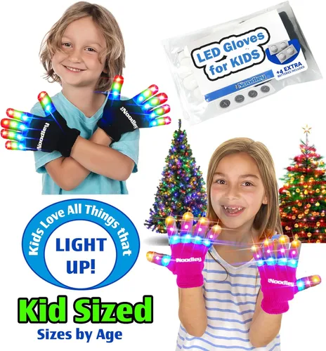 Vista 3 de The Noodley Guantes con luz LED para niños, juguetes, juegos al aire libre, para niños y niñas, disfraz oscuro con autismo, niños, adolescentes