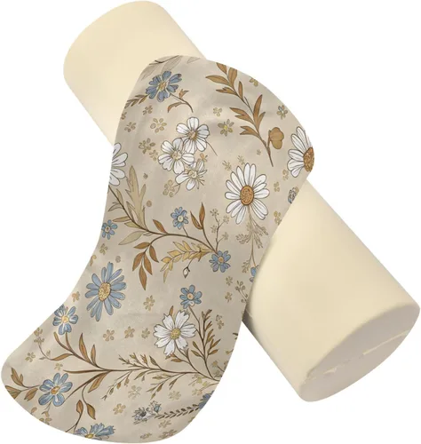 Vista 2 de Blue and White Flowers Cervical Roll Pillow, 17" Neck Support Bolster Pillow, Round Pillow for Sleeping Support and Pain Relief, with Removable