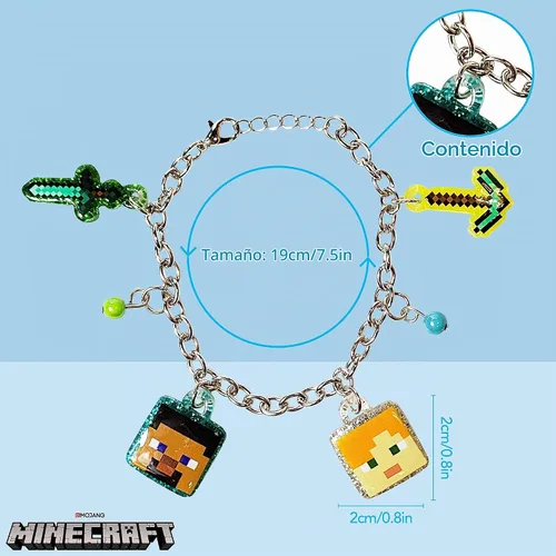 Vista 3 de LUV HER Pulsera de Minecraft de 7" con 4 dijes de metal - Minecraft - A partir de 3 años