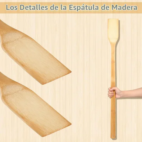 Vista 3 de Hoolerry 2 piezas de 36 pulgadas de cangrejo de cangrejo largo de madera para cocinar, agitar, mezclar y preparar cuchara, espátula para mariscos