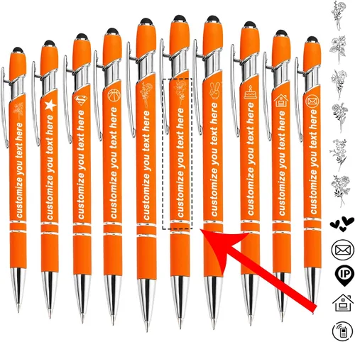 Vista 18 de Bolígrafos personalizados personalizados con nombre de flor de nacimiento a granel, bolígrafo grabado personalizado con lápiz capacitivo, logotipo