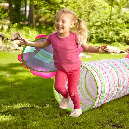 Vista 5 de Melissa & Doug Sunny Patch Cutie Pie Butterfly - Túnel de gateo para adentro y afuera para bebés, estructura de juego plegable para el desarrollo