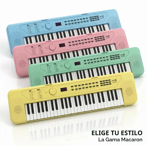 Vista 7 de RockJam Mini teclado RJ490 de 49 teclas con altavoces, azul bebé