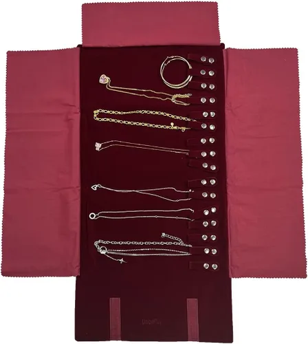 Vista 3 de UnionPlus Estuche de joyería de viaje, organizador de bolsas para collares, pulseras, color borgoña